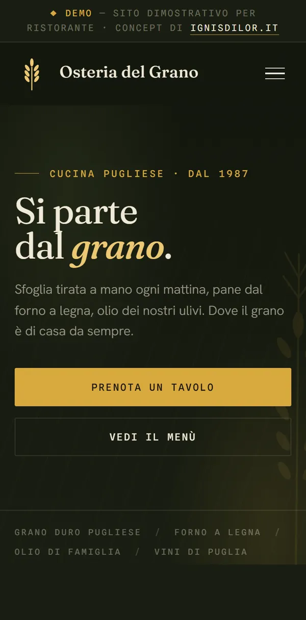 Demo Osteria del Grano vista da telefono